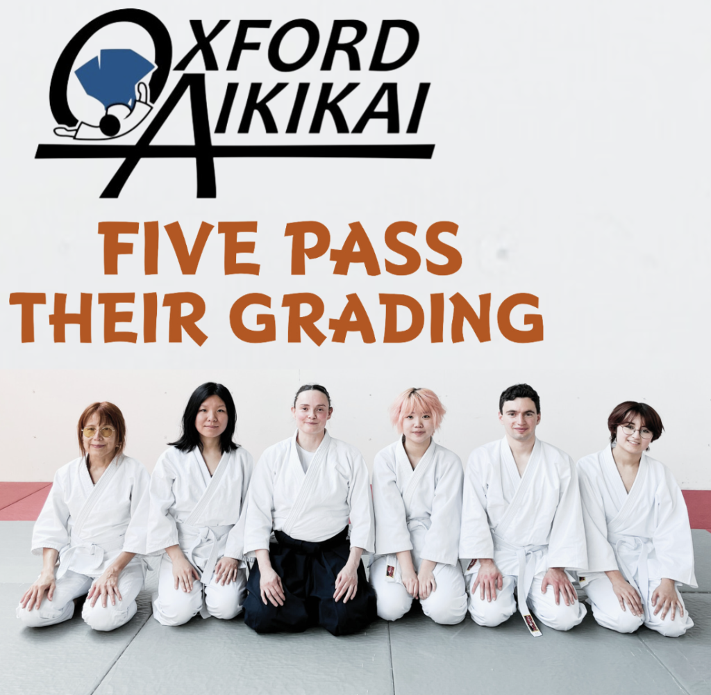 Photo of the five who took their grading in Oxford in May 2023, with Caroline Smith who visited to lead the practice and carry out the grading.
Mayela, Grace, Caroline, Charlie, Martin and Anna.