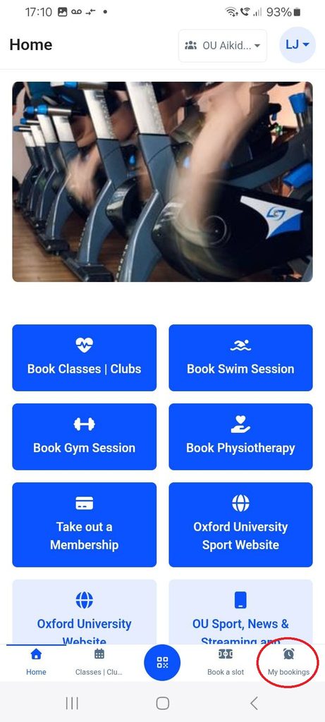 Sessions booked can be viewer through the "My bookings" section of the OU Sports app.