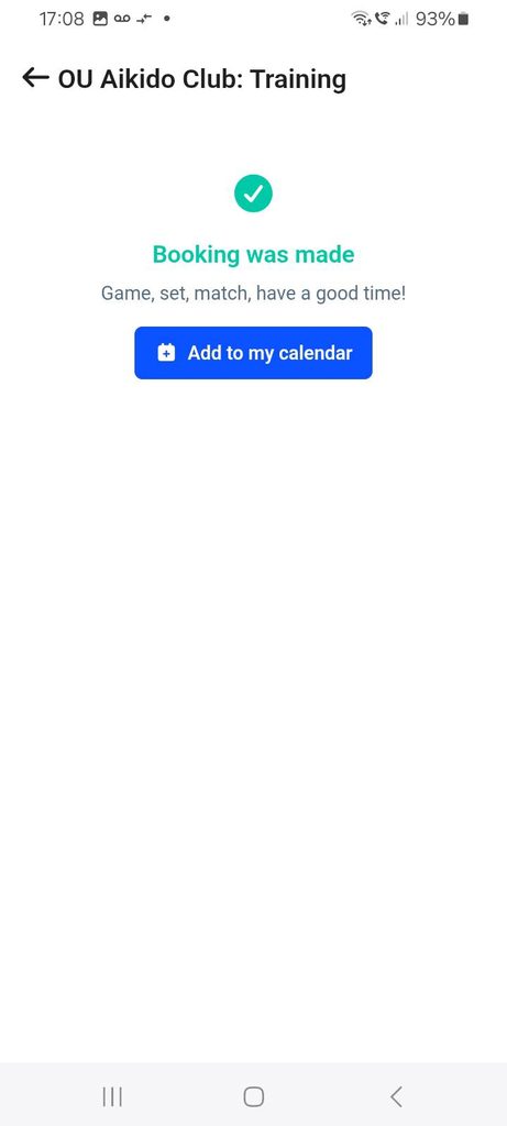 Successful booking allows adding the sessoin to your calendar, if you choose.