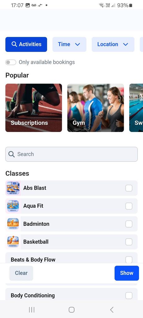 To find the Aikido club use the search option on the booking page, enter "Aikido".