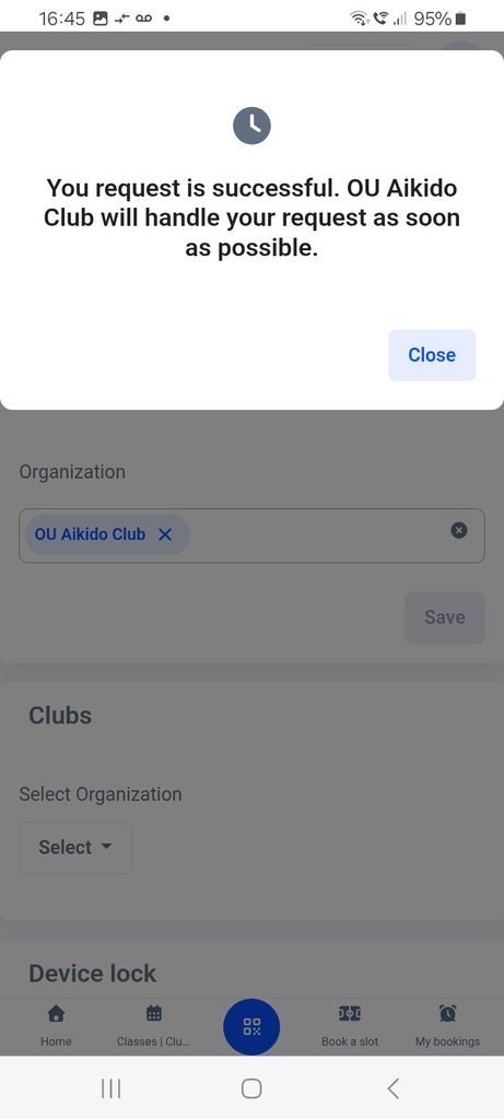 If the request is successful, tap "Close".