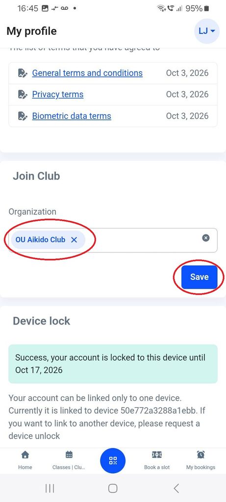 In the OU Sports app profile, enter "Aikido" and select "OU Aikido Club" from the selection offered.