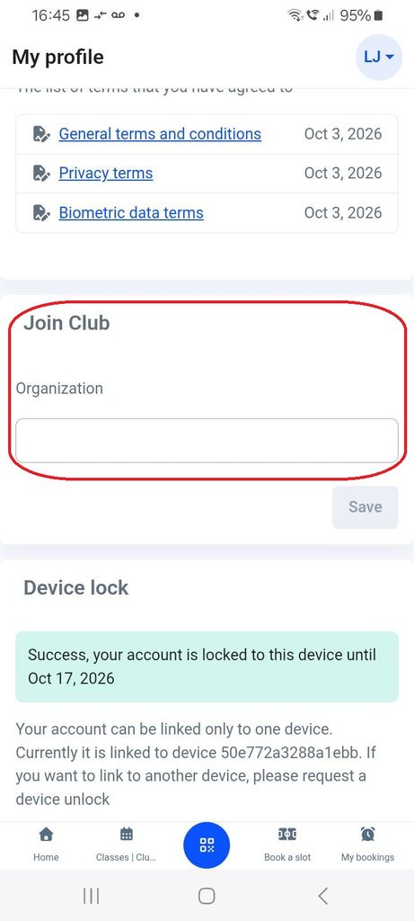 On your profile screen of the OU Sports app find the "Join Club " section.